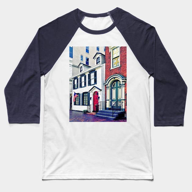 Harrisburg PA - Street With American Flag Baseball T-Shirt by SusanSavad